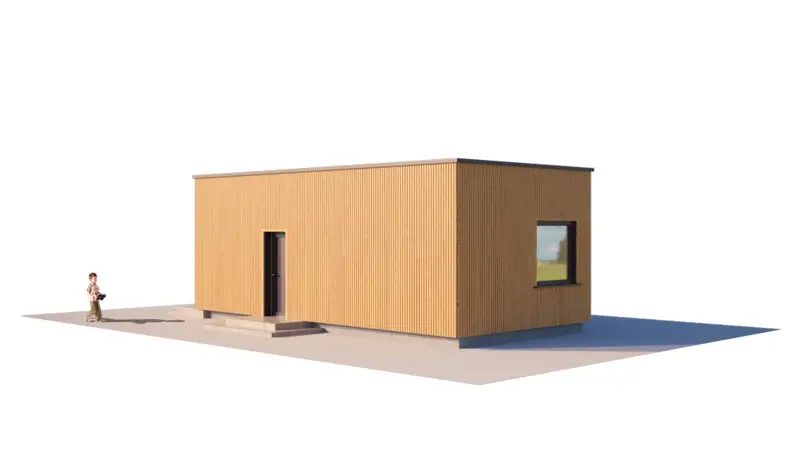 Projekt domu jednorodzinnego o pow. 35 m²: Parterowy, 1 Sypialnie, 1 Łazienki, Otwarta kuchnia