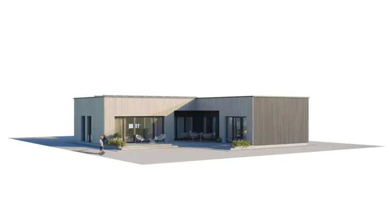 Projekt domu jednorodzinnego o pow. 145 m²: Parterowy, 3 Sypialnie, 2 Łazienki, Otwarta kuchnia, Garaż
