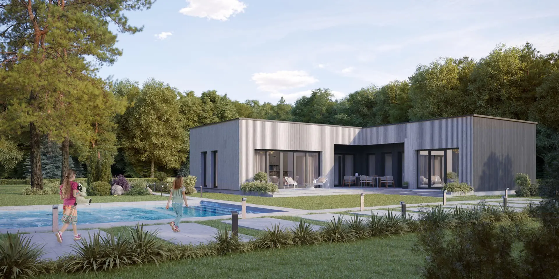 Projekt domu jednorodzinnego o pow. 145 m²: Parterowy, 3 Sypialnie, 2 Łazienki, Otwarta kuchnia, Garaż
