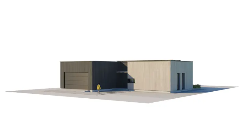Projekt domu jednorodzinnego o pow. 145 m²: Parterowy, 3 Sypialnie, 2 Łazienki, Otwarta kuchnia, Garaż