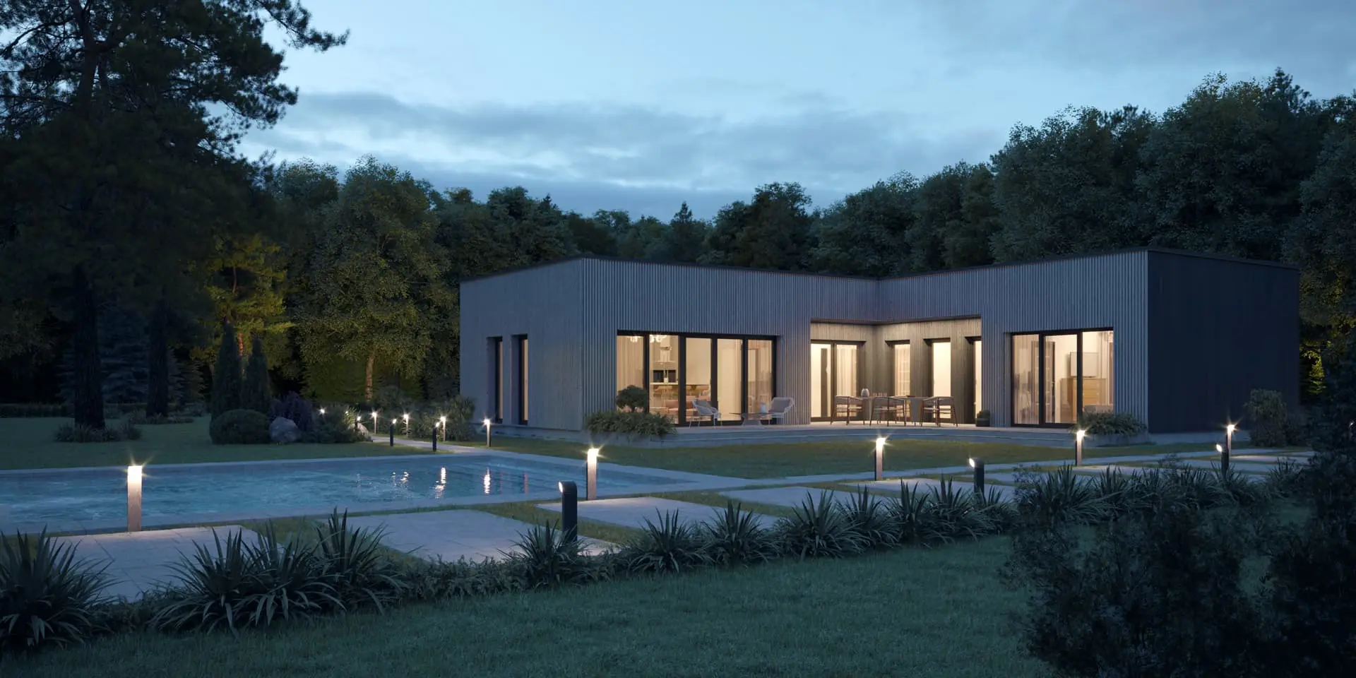 Projekt domu jednorodzinnego o pow. 145 m²: Parterowy, 3 Sypialnie, 2 Łazienki, Otwarta kuchnia, Garaż