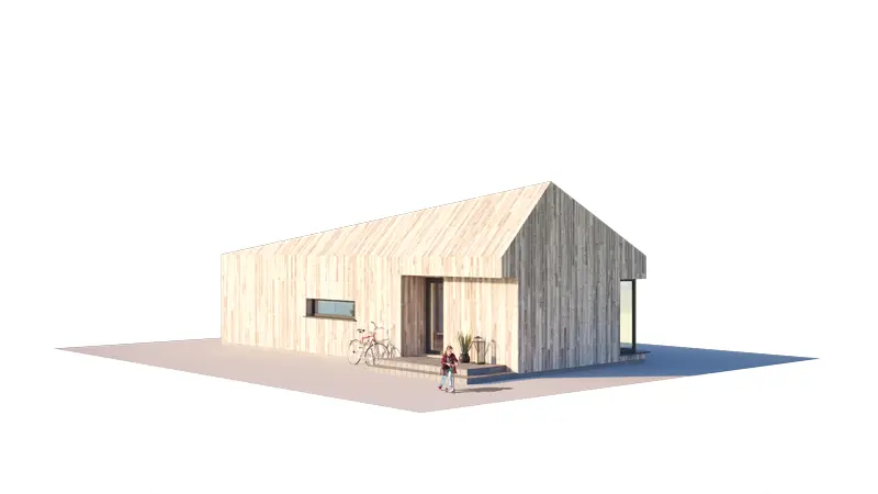 Projekt domu jednorodzinnego o pow. 50 m²: Parterowy, 2 Sypialnie, 1 Łazienki, Otwarta kuchnia