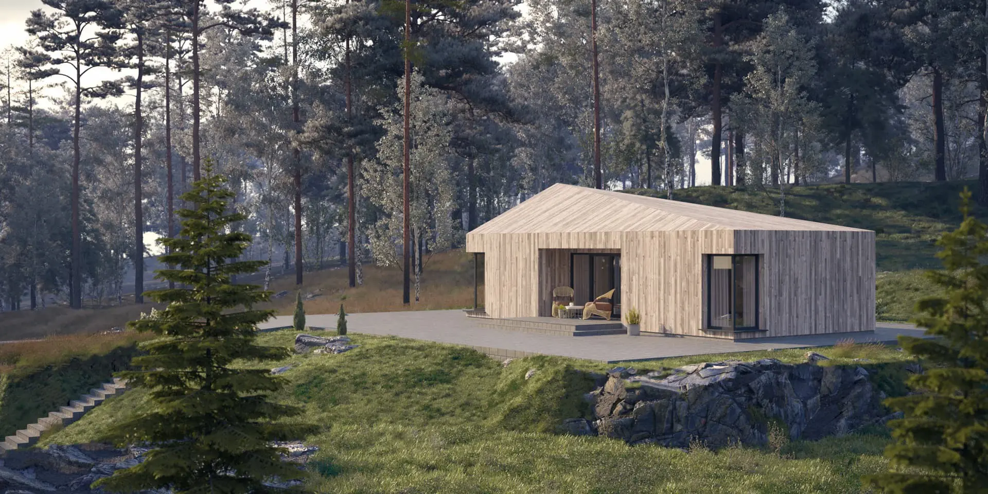 Projekt domu jednorodzinnego o pow. 50 m²: Parterowy, 2 Sypialnie, 1 Łazienki, Otwarta kuchnia