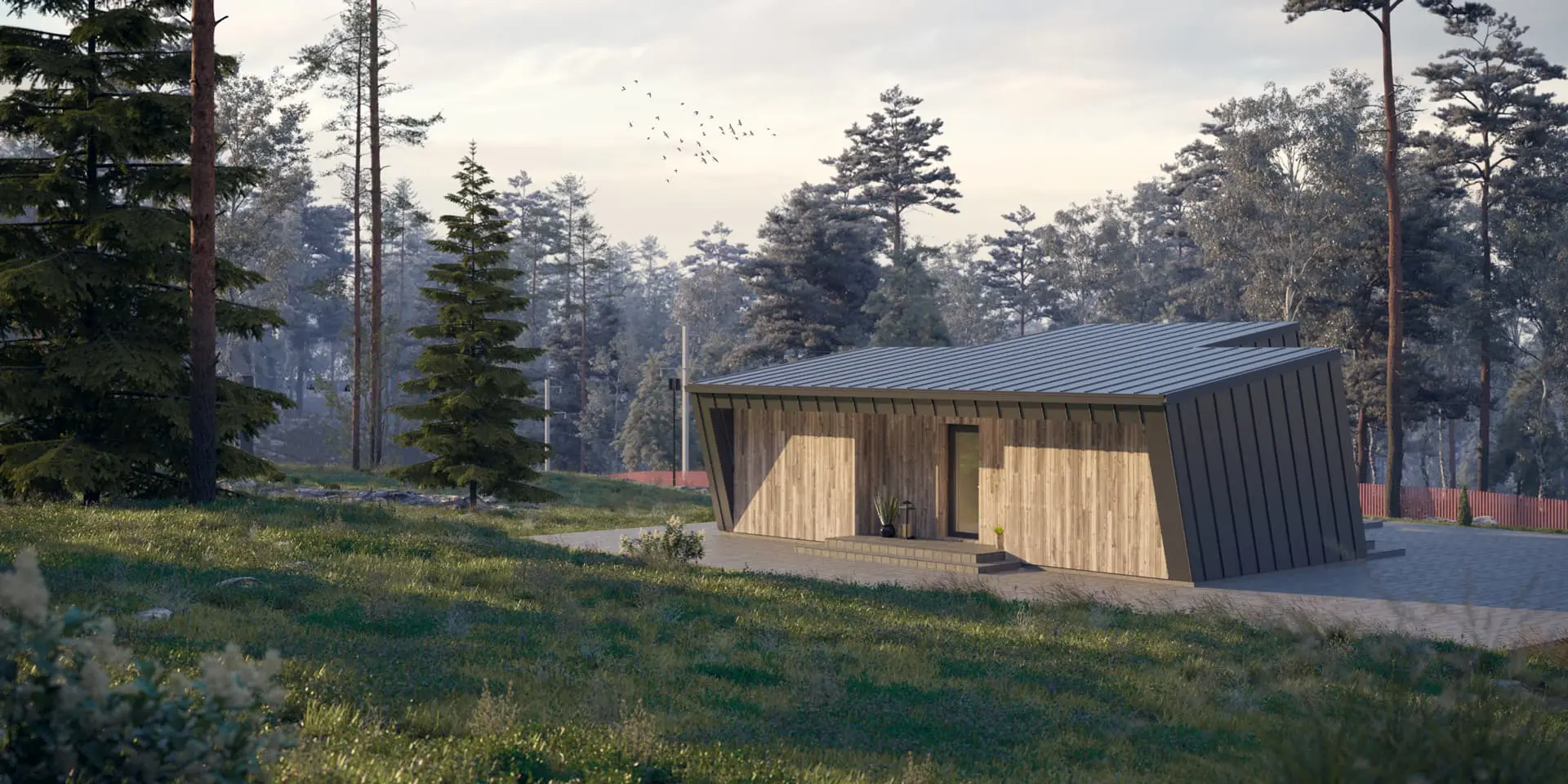 Projekt domu jednorodzinnego o pow. 50 m²: Parterowy, 2 Sypialnie, 1 Łazienki, Otwarta kuchnia