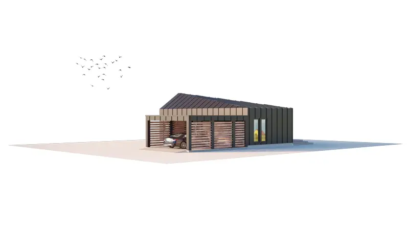 Projekt domu jednorodzinnego o pow. 80 m²: Parterowy, 3 Sypialnie, 1 Łazienki, Otwarta kuchnia