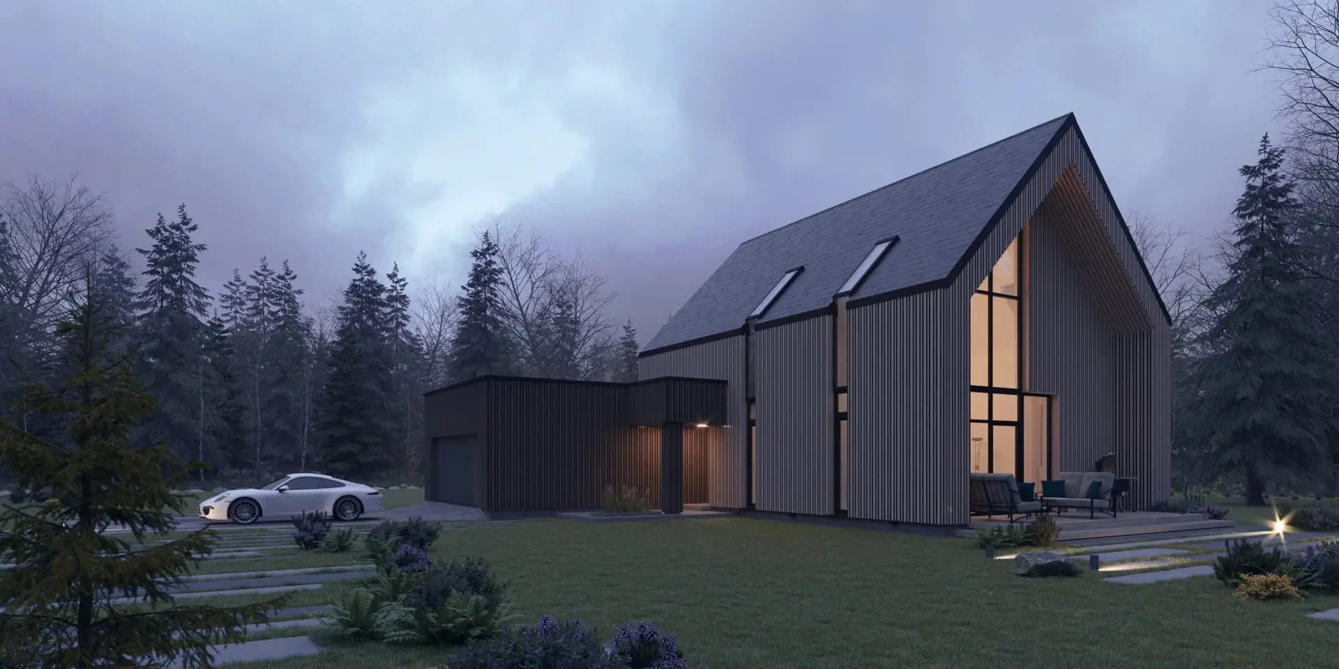 Projekt domu jednorodzinnego o pow. 153 m²: Parterowy z poddaszem użytkowym, 3 Sypialnie, 2 Łazienki, Otwarta kuchnia, Garaż