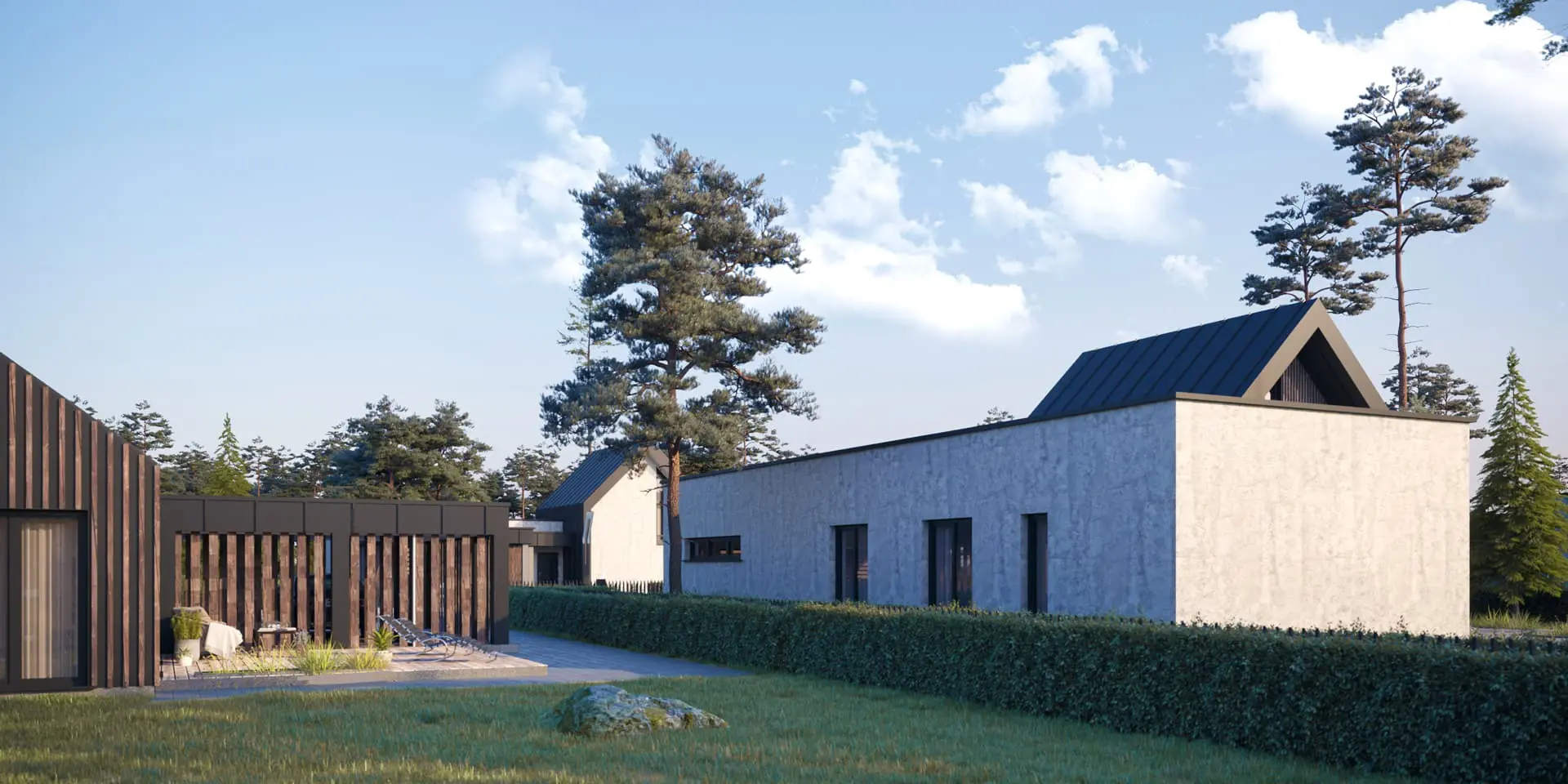 Projekt domu jednorodzinnego o pow. 155 m²: Parterowy z poddaszem użytkowym, 3 Sypialnie, Gabinet, 2 Łazienki, Otwarta kuchnia, Garaż