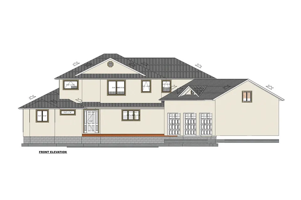 Projekt domu piętrowego o pow. 475 m²: 6 Sypialnie, 5 Łazienki, Otwarta kuchnia, Garaż
