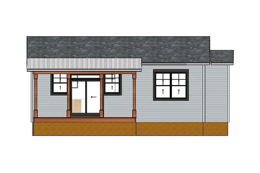 Projekt domu parterowego o pow. 66 m²: 2 Sypialnie, 1 Łazienki, Otwarta kuchnia, bez Garażu