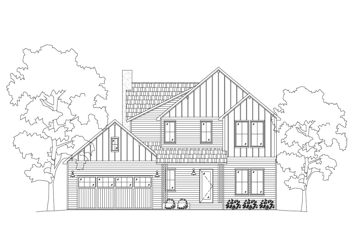 Projekt domu piętrowego o pow. 305 m²: 2 Sypialnie, Gabinet, 3 Łazienki, Otwarta kuchnia, Garaż