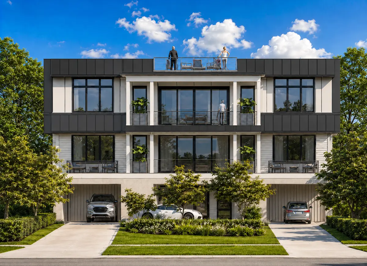 Projekt domu dwupiętrowego o pow. 319 m²: 4 Sypialnie, Gabinet, 5 Łazienki, Otwarta kuchnia, Garaż