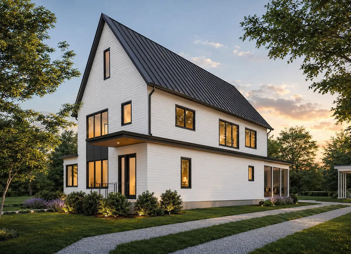 Projekt domu piętrowego o pow. 299 m²: 4 Sypialnie, Gabinet, 4 Łazienki, Otwarta kuchnia, bez Garażu