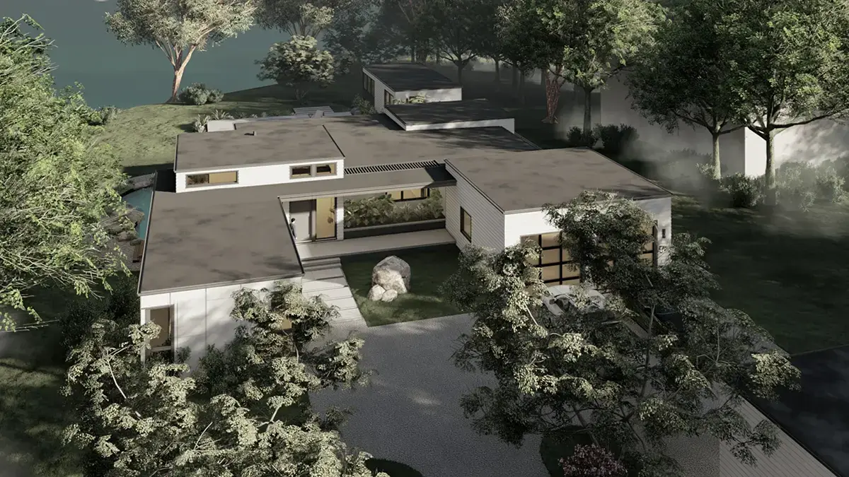Projekt domu parterowego o pow. 347 m²: 4 Sypialnie, Gabinet, 6 Łazienki, Otwarta kuchnia, Garaż