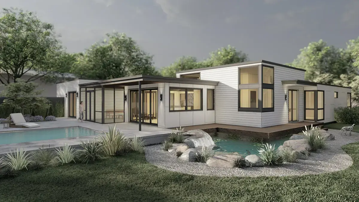 Projekt domu parterowego o pow. 347 m²: 4 Sypialnie, Gabinet, 6 Łazienki, Otwarta kuchnia, Garaż
