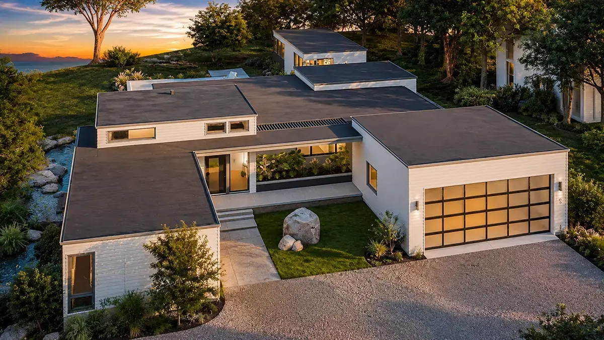 Projekt domu parterowego o pow. 347 m²: 4 Sypialnie, Gabinet, 6 Łazienki, Otwarta kuchnia, Garaż