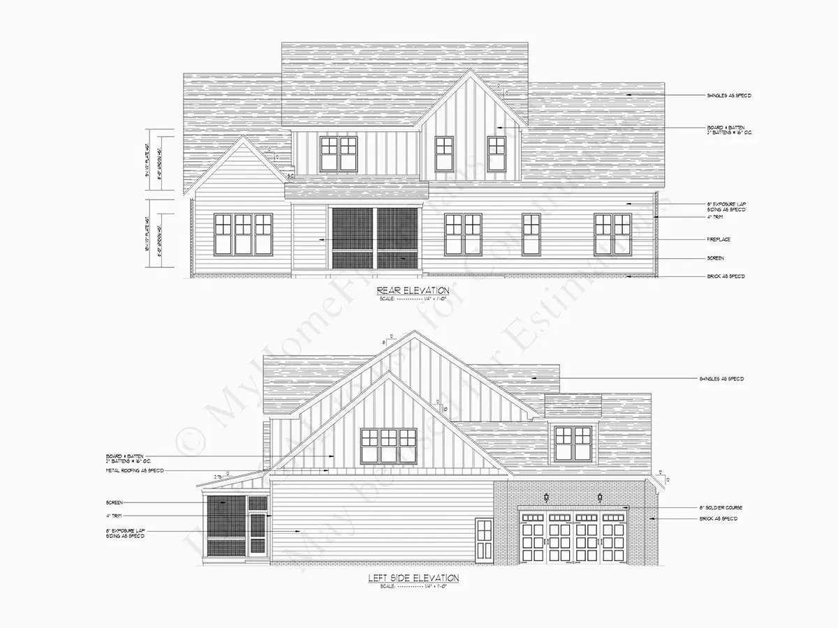 Elewacje 2 – Projekt domu z poddaszem użytkowym o pow. 413 m²: 4 Sypialnie, Gabinet, 4 Łazienki, Otwarta kuchnia, Garaż — 46929R