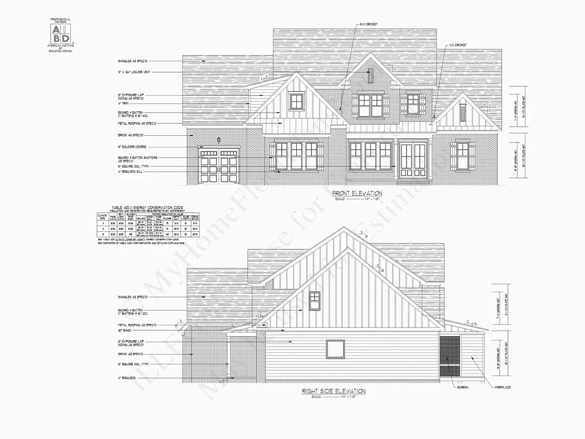 Elewacje 1 – Projekt domu z poddaszem użytkowym o pow. 413 m²: 4 Sypialnie, Gabinet, 4 Łazienki, Otwarta kuchnia, Garaż — 46929R