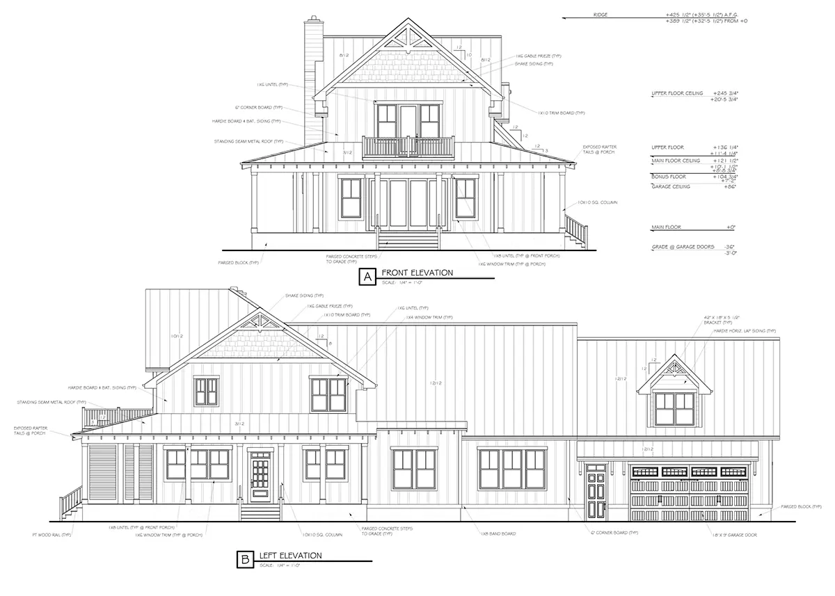 Projekt domu piętrowego o pow. 278 m²: 3 Sypialnie, Gabinet, 6 Łazienki, Otwarta kuchnia, Garaż
