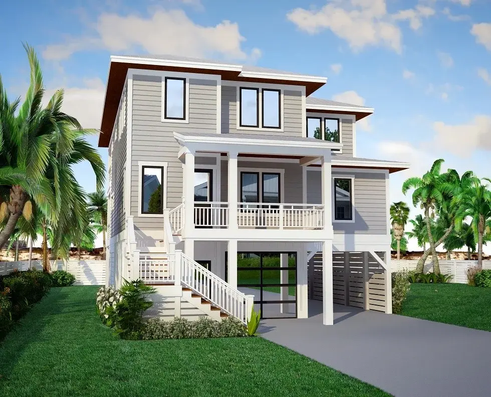Projekt domu dwupiętrowego o pow. 273 m²: 3 Sypialnie, Gabinet, 3 Łazienki, Otwarta kuchnia, Garaż