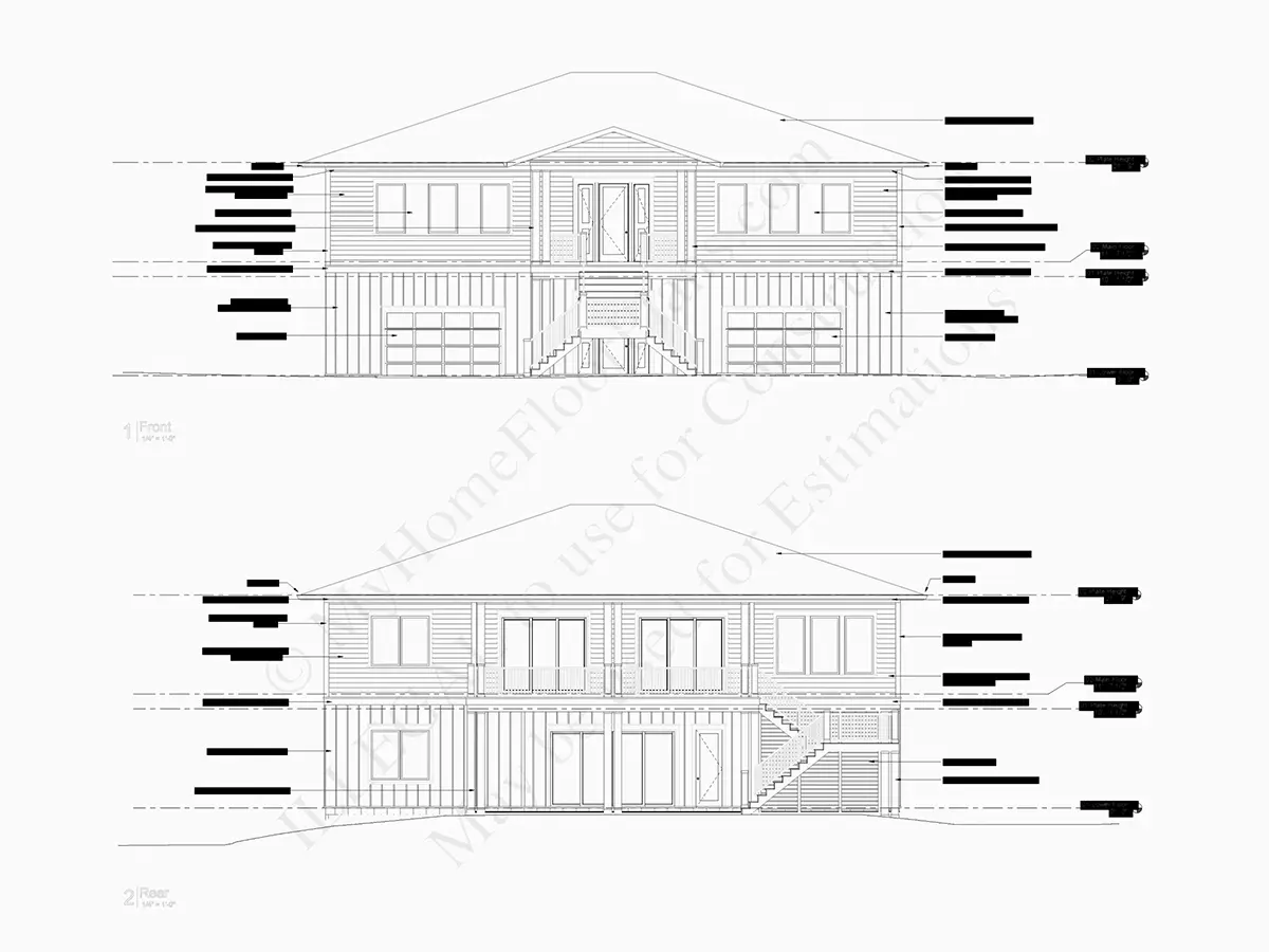 Projekt domu piętrowego o pow. 372 m²: 4 Sypialnie, Gabinet, 6 Łazienki, Otwarta kuchnia, Garaż