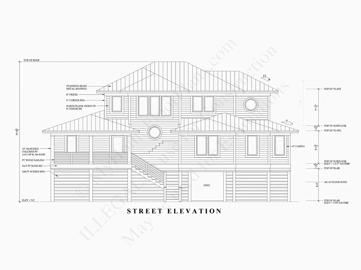 Projekt domu dwupiętrowego o pow. 301 m²: 4 Sypialnie, 4 Łazienki, Otwarta kuchnia, Garaż