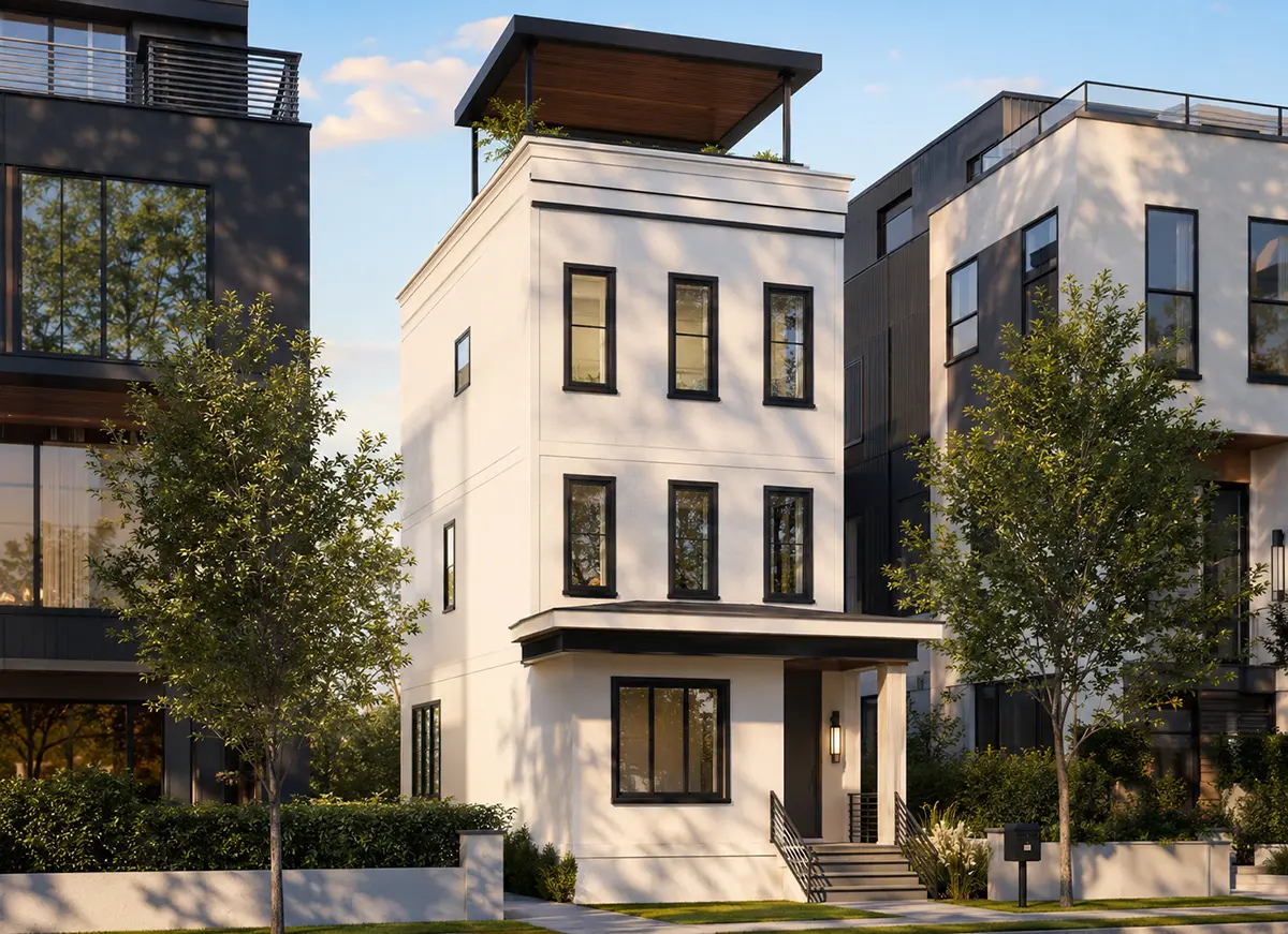 Projekt domu dwupiętrowego o pow. 209 m²: 3 Sypialnie, Gabinet, 4 Łazienki, Otwarta kuchnia, bez Garażu