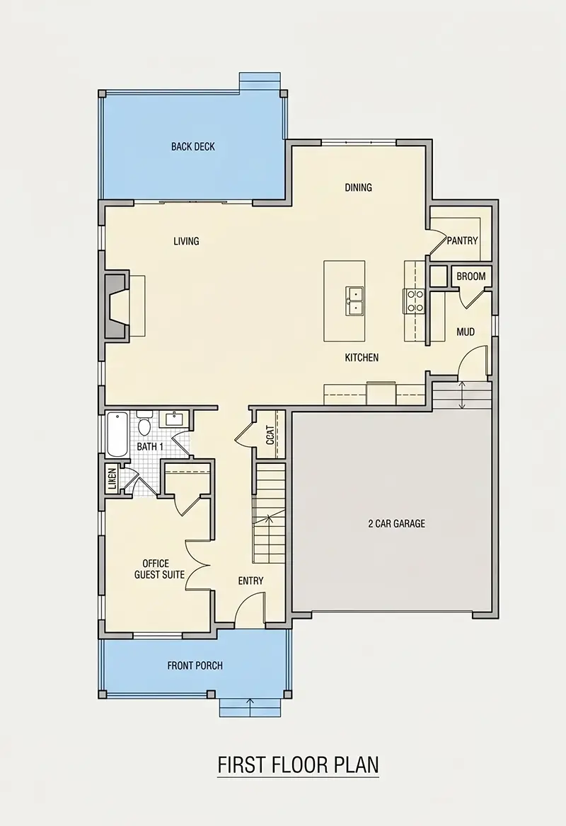 Parter 9 – Projekt domu piętrowego o pow. 240 m²: 3 Sypialnie, Gabinet, 3 Łazienki, Otwarta kuchnia, Garaż — 94159R