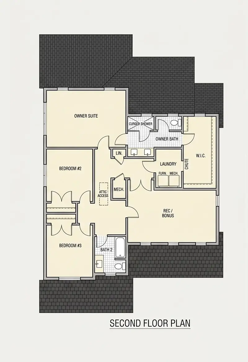 1. piętro 10 – Projekt domu piętrowego o pow. 240 m²: 3 Sypialnie, Gabinet, 3 Łazienki, Otwarta kuchnia, Garaż — 94159R