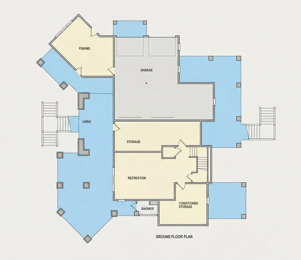 Piwnica 32 – Projekt domu dwupiętrowego o pow. 585 m²: 5 Sypialnie, Gabinet, 7 Łazienki, Otwarta kuchnia, Garaż — 10297R