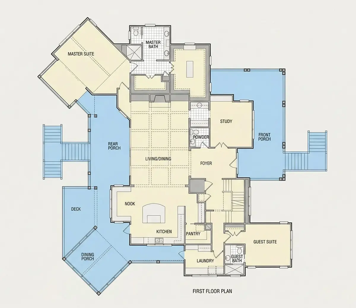 Parter 33 – Projekt domu dwupiętrowego o pow. 585 m²: 5 Sypialnie, Gabinet, 7 Łazienki, Otwarta kuchnia, Garaż — 10297R
