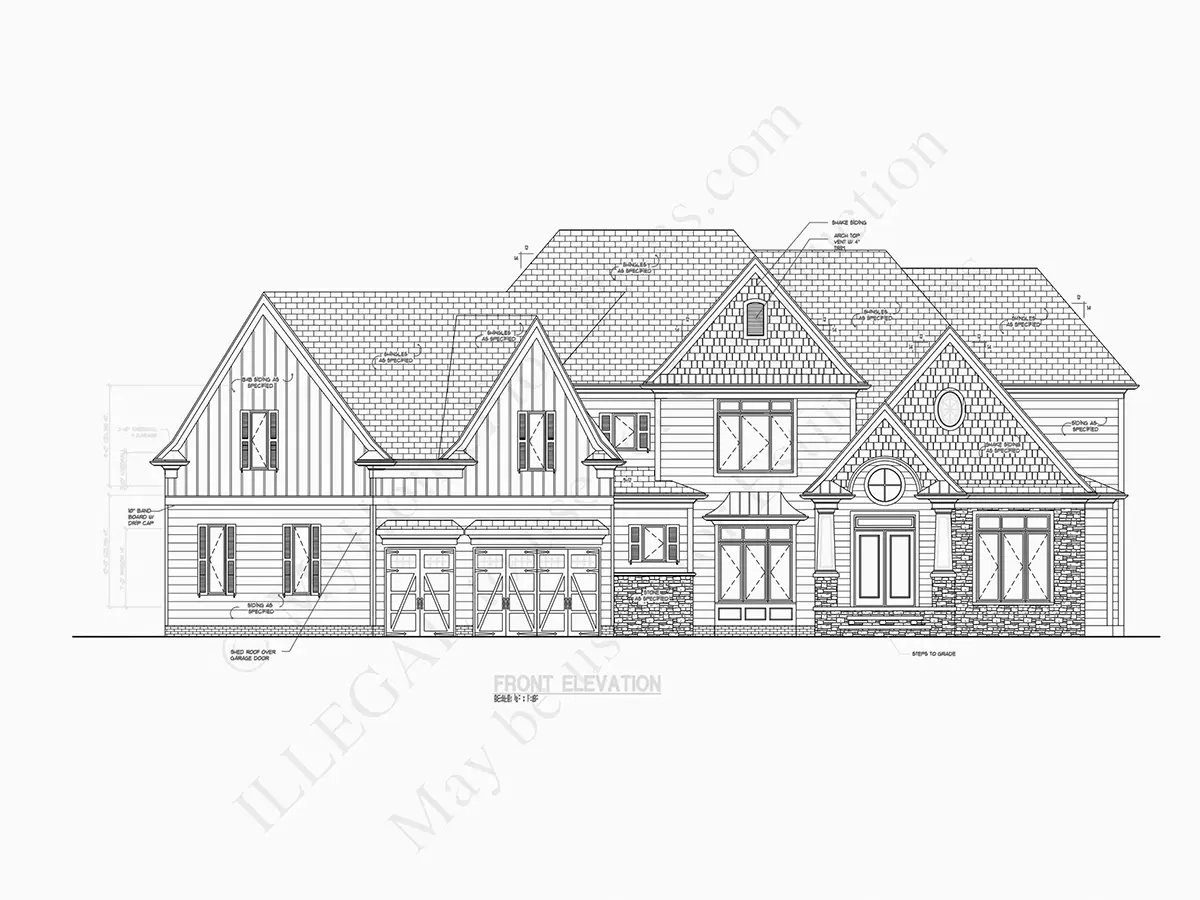 Elewacje 5 – Projekt domu piętrowego o pow. 497 m²: 4 Sypialnie, Gabinet, 6 Łazienki, Otwarta kuchnia, Garaż — 82132R