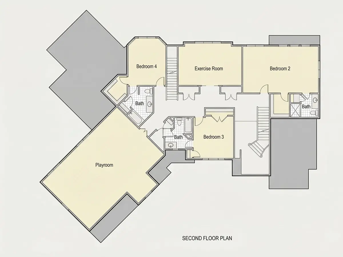1. piętro 10 – Projekt domu piętrowego o pow. 497 m²: 4 Sypialnie, Gabinet, 6 Łazienki, Otwarta kuchnia, Garaż — 82132R