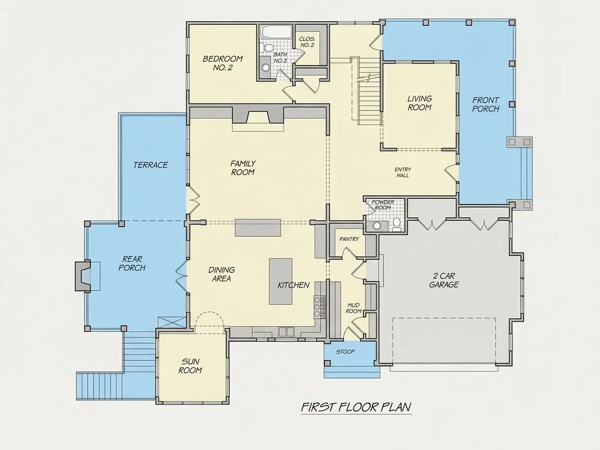 Parter 33 – Projekt domu piętrowego + piwnicą o pow. 630 m²: 6 Sypialnie, 6 Łazienki, Otwarta kuchnia, Garaż — 59624R