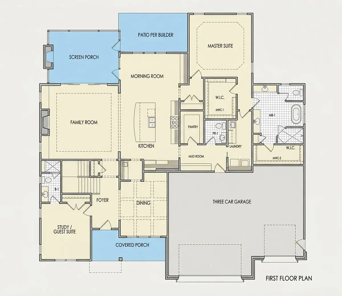 Parter 9 – Projekt domu piętrowego o pow. 384 m²: 4 Sypialnie, Gabinet, 5 Łazienki, Otwarta kuchnia, Garaż — 50641R