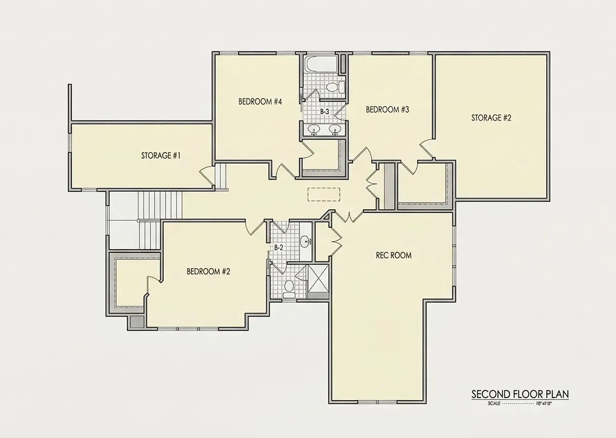 1. piętro 10 – Projekt domu piętrowego o pow. 384 m²: 4 Sypialnie, Gabinet, 5 Łazienki, Otwarta kuchnia, Garaż — 50641R