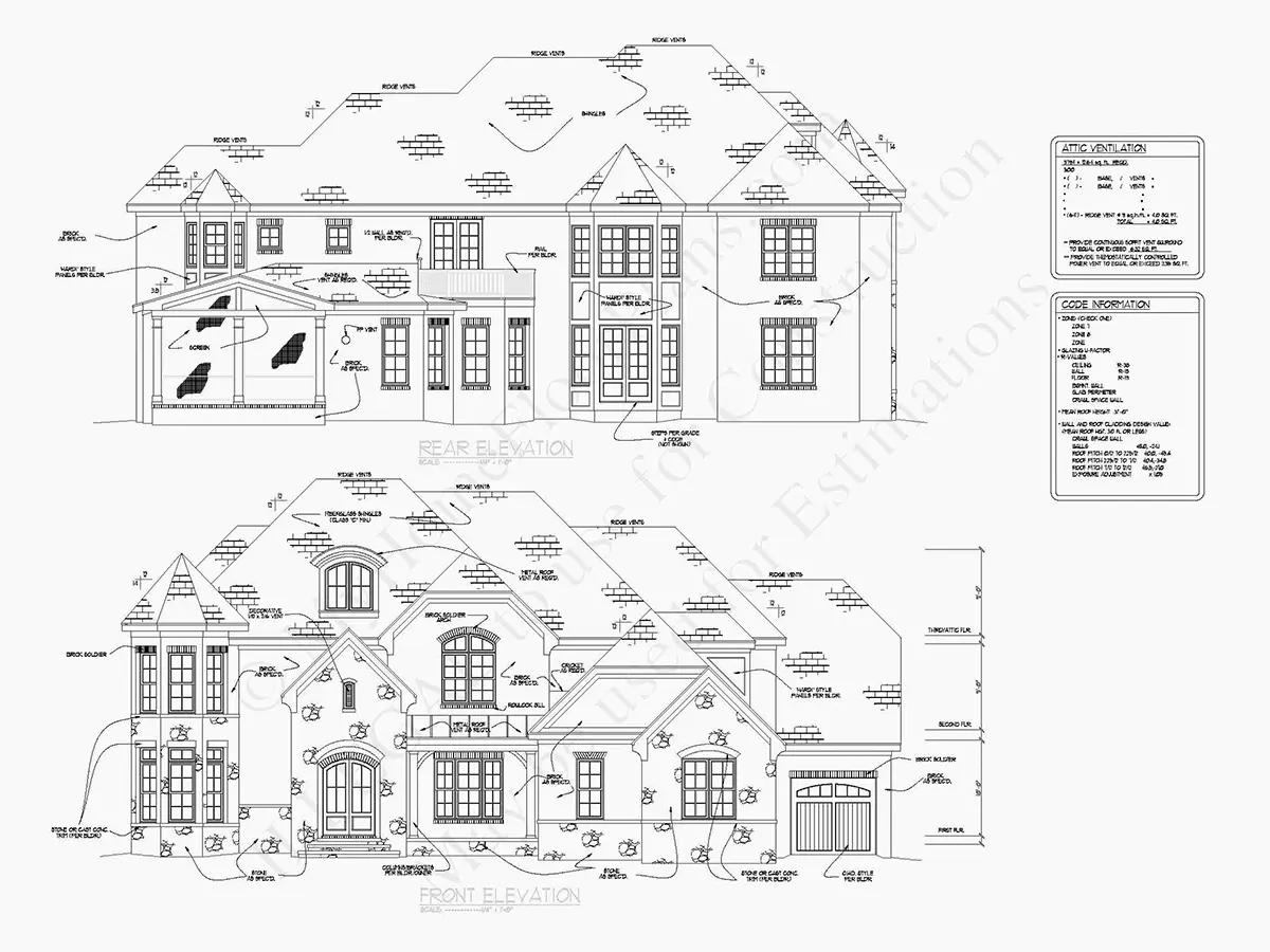 Elewacje 19 – Projekt domu dwupiętrowego o pow. 497 m²: 5 Sypialnie, Gabinet, 6 Łazienki, Garaż — 85576R