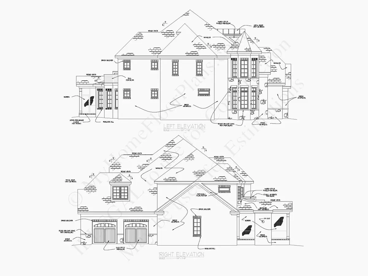 Elewacje 20 – Projekt domu dwupiętrowego o pow. 497 m²: 5 Sypialnie, Gabinet, 6 Łazienki, Garaż — 85576R