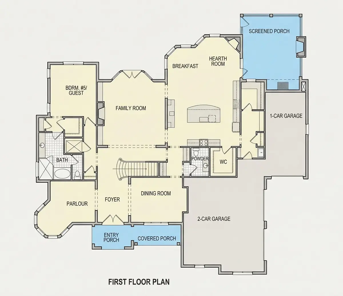 Parter 21 – Projekt domu dwupiętrowego o pow. 497 m²: 5 Sypialnie, Gabinet, 6 Łazienki, Garaż — 85576R