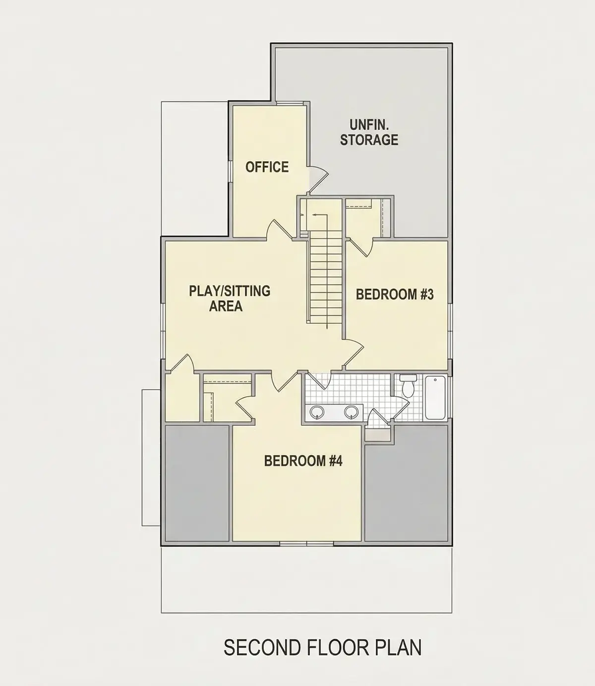 1. piętro 12 – Projekt domu z poddaszem użytkowym o pow. 292 m²: 4 Sypialnie, Gabinet, 3 Łazienki, Otwarta kuchnia, bez Garażu — 57107R
