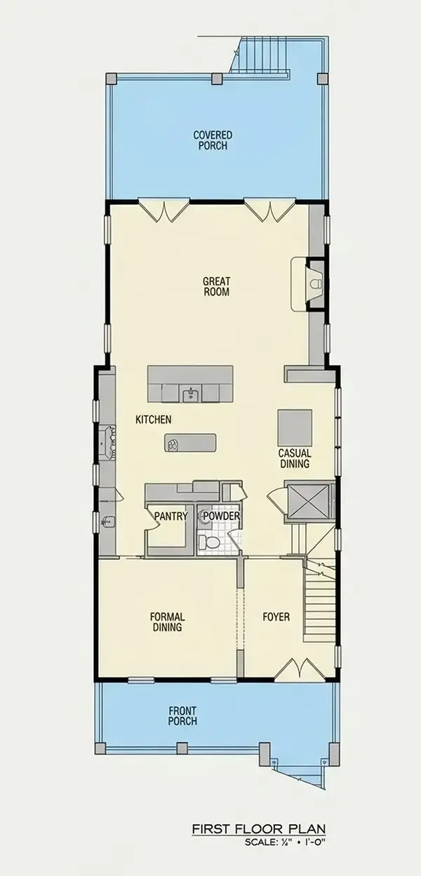 Parter 25 – Projekt domu dwupiętrowego o pow. 372 m²: 3 Sypialnie, 5 Łazienki, Otwarta kuchnia, Garaż — 58990R
