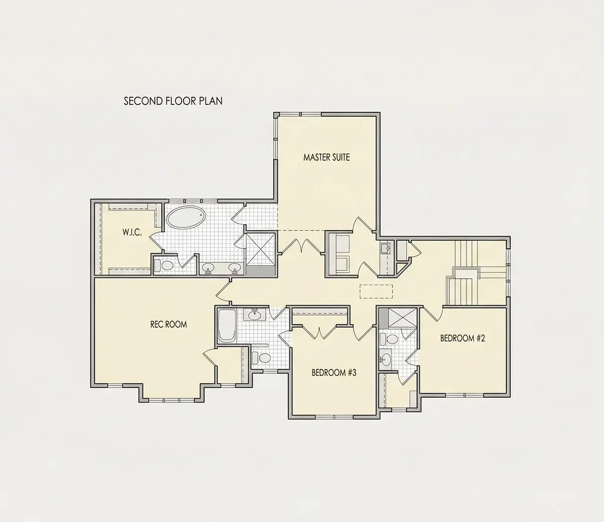 1. piętro 23 – Projekt domu piętrowego o pow. 293 m²: 3 Sypialnie, Gabinet, 4 Łazienki, Otwarta kuchnia, Garaż — 21252R