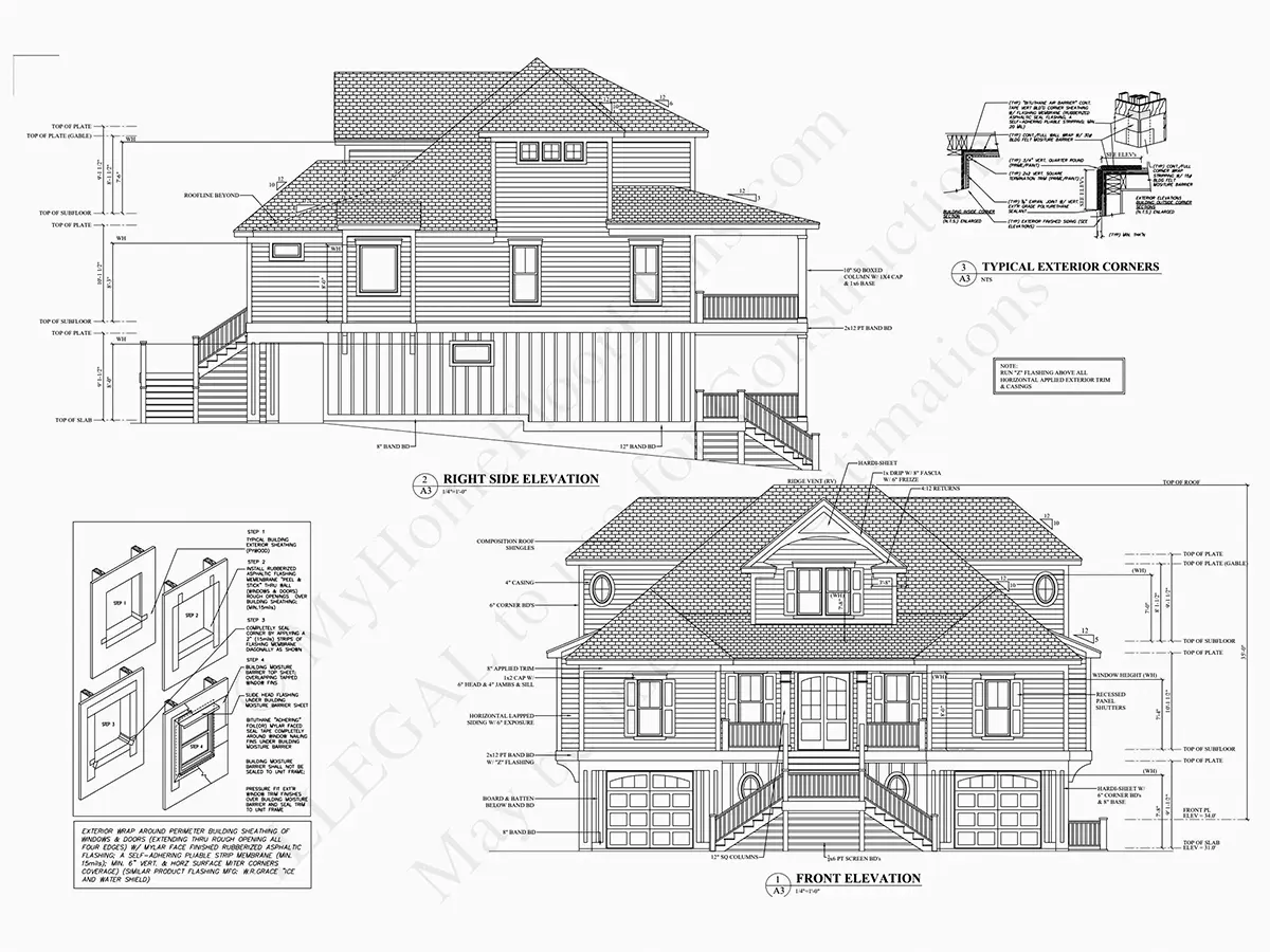 Elewacje 6 – Projekt domu dwupiętrowego o pow. 434 m²: 4 Sypialnie, Gabinet, 4 Łazienki, Otwarta kuchnia, Garaż — 92833R