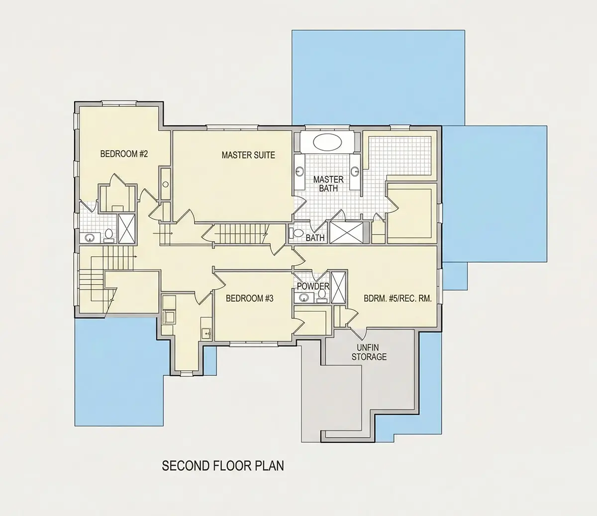 1. piętro 26 – Projekt domu piętrowego + piwnicą o pow. 599 m²: 6 Sypialnie, Gabinet, 8 Łazienki, Otwarta kuchnia, Garaż — 36963R
