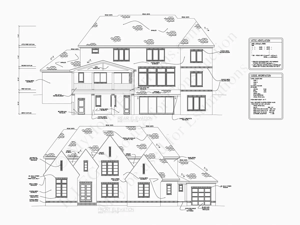 Elewacje 22 – Projekt domu piętrowego + piwnicą o pow. 599 m²: 6 Sypialnie, Gabinet, 8 Łazienki, Otwarta kuchnia, Garaż — 36963R