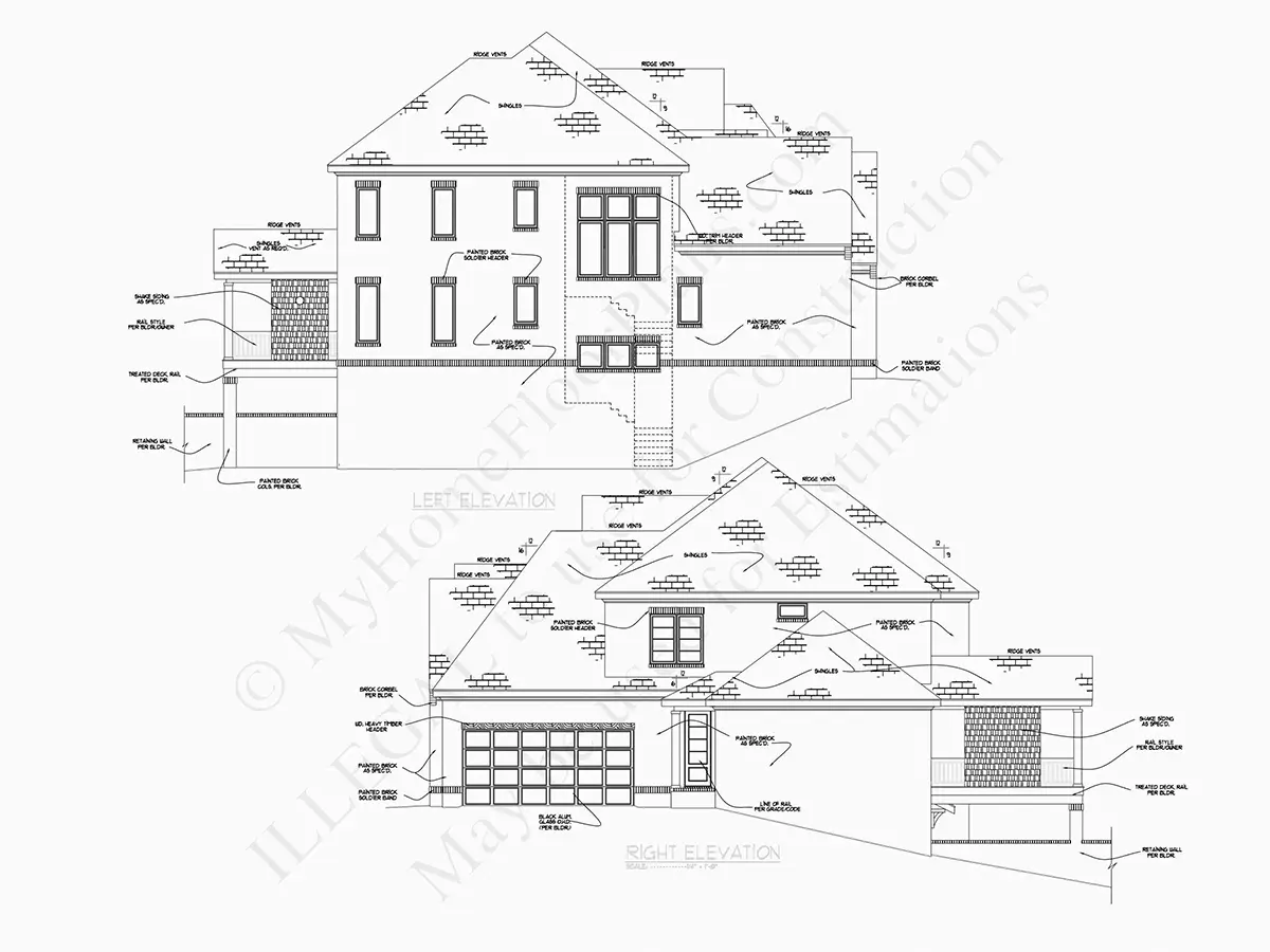 Elewacje 23 – Projekt domu piętrowego + piwnicą o pow. 599 m²: 6 Sypialnie, Gabinet, 8 Łazienki, Otwarta kuchnia, Garaż — 36963R