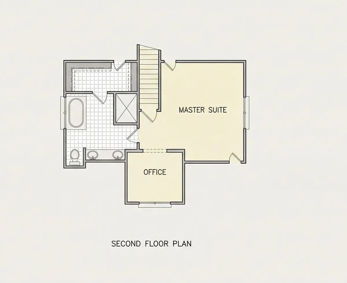 1. piętro 10 – Projekt domu dwupiętrowego o pow. 158 m²: 3 Sypialnie, Gabinet, 2 Łazienki, Otwarta kuchnia, Garaż — 92700R