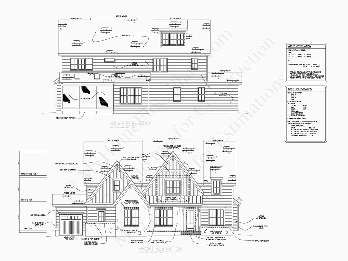 Elewacje 6 – Projekt domu dwupiętrowego o pow. 372 m²: 5 Sypialnie, Gabinet, 6 Łazienki, Otwarta kuchnia, Garaż — 29445R