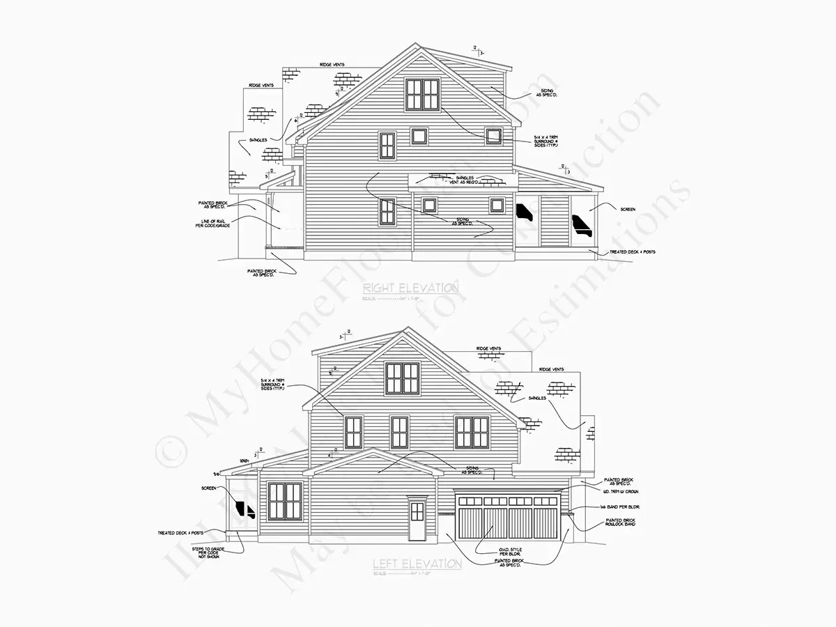 Elewacje 7 – Projekt domu dwupiętrowego o pow. 372 m²: 5 Sypialnie, Gabinet, 6 Łazienki, Otwarta kuchnia, Garaż — 29445R