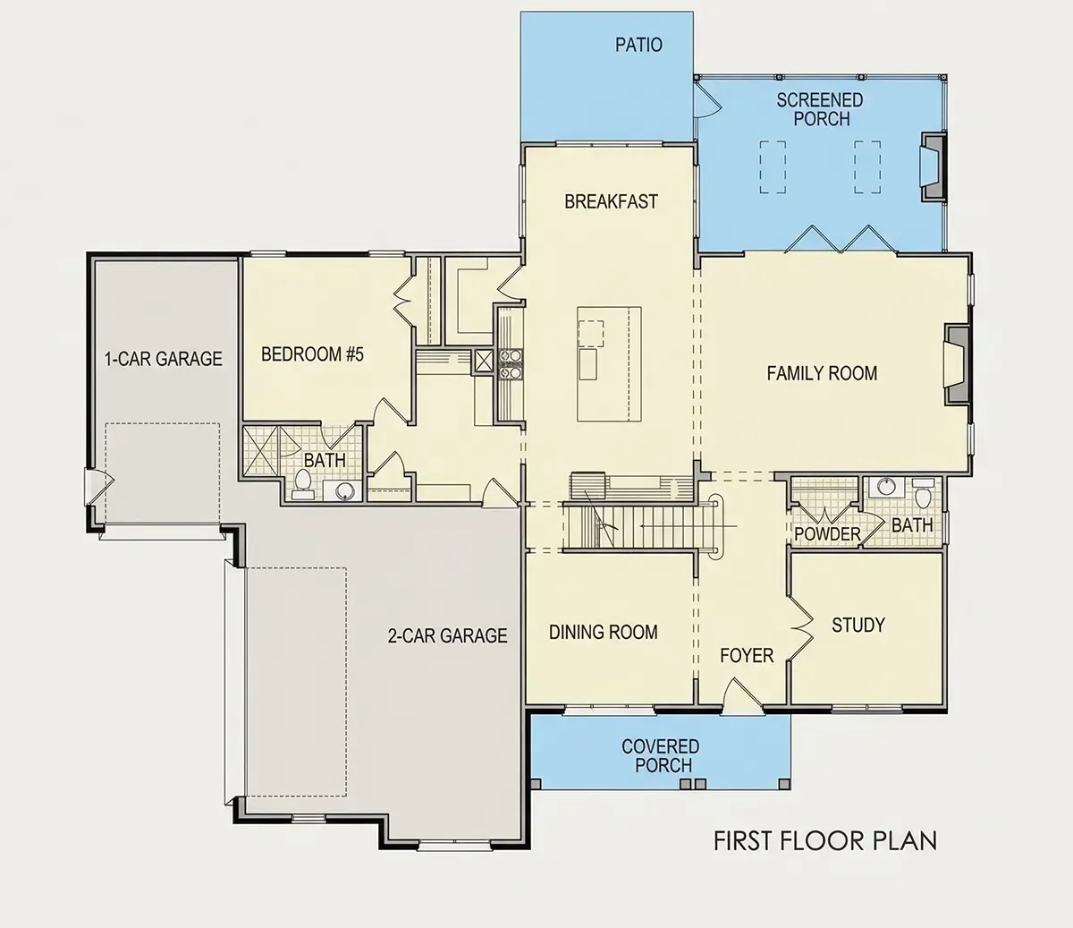 Parter 8 – Projekt domu dwupiętrowego o pow. 372 m²: 5 Sypialnie, Gabinet, 6 Łazienki, Otwarta kuchnia, Garaż — 29445R