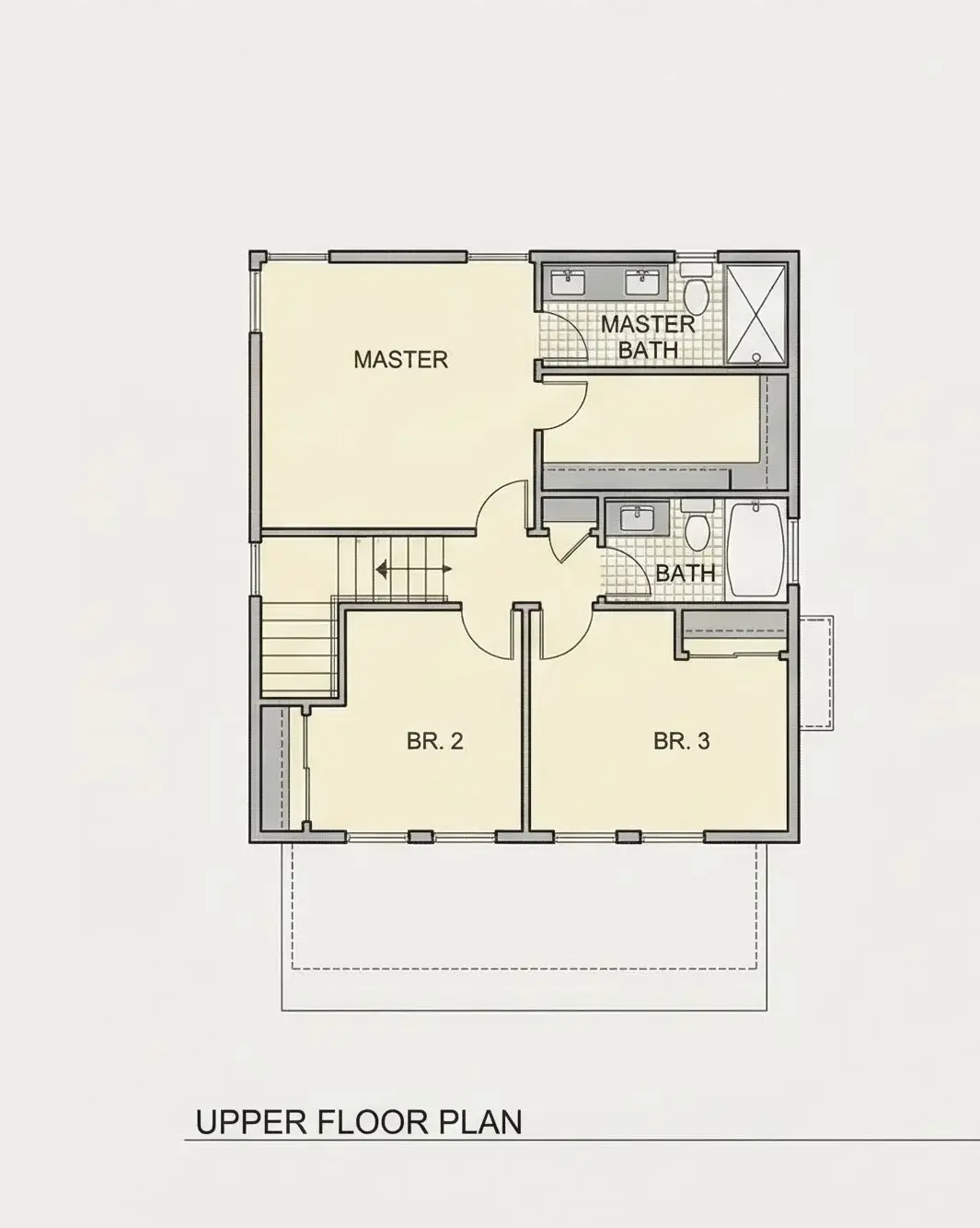 1. piętro 7 – Projekt domu piętrowego o pow. 130 m²: 3 Sypialnie, 3 Łazienki, Otwarta kuchnia, bez Garażu — 79238R